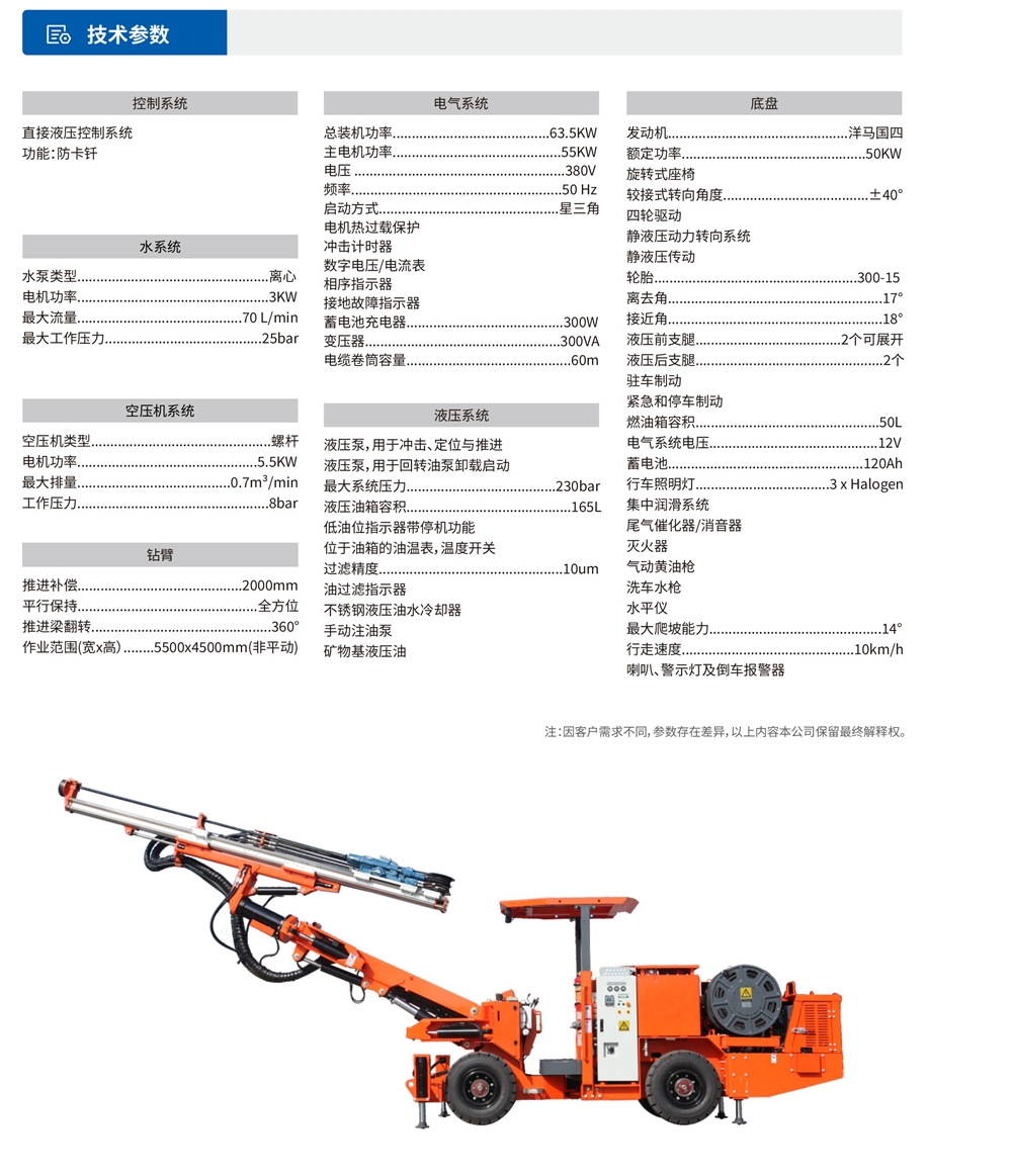 礦用液壓掘進(jìn)鉆車參數(shù)